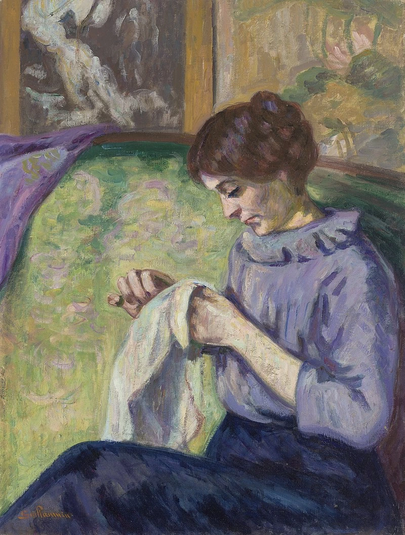 La signora Guillaumin cuce